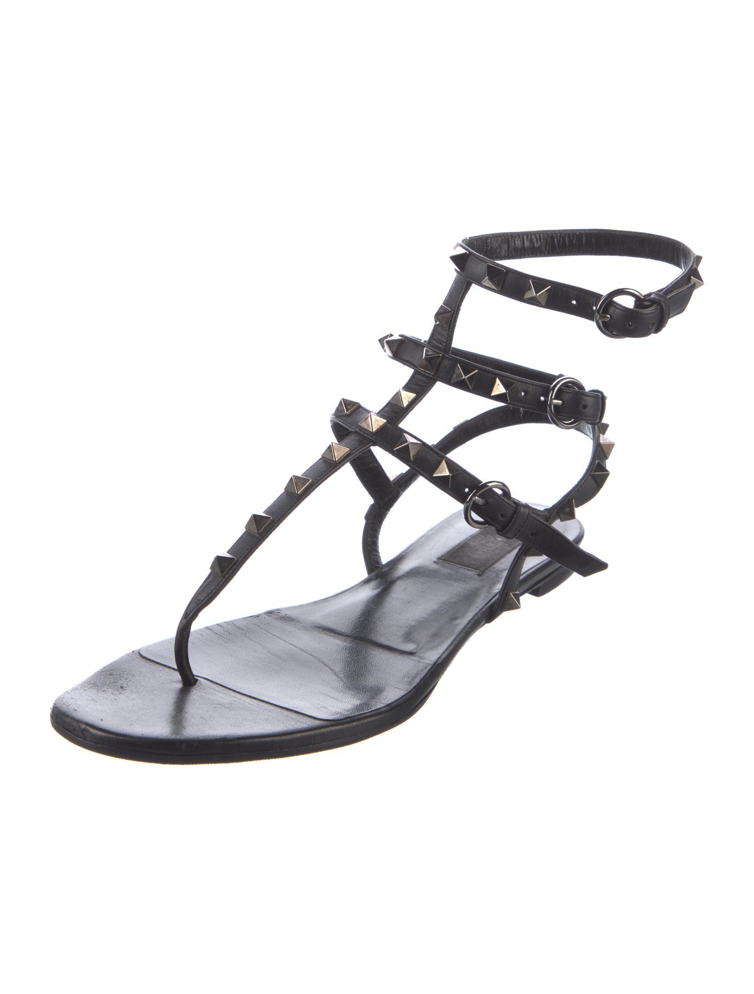 Valentino Rockstud Accents Leather T-Strap Sandals