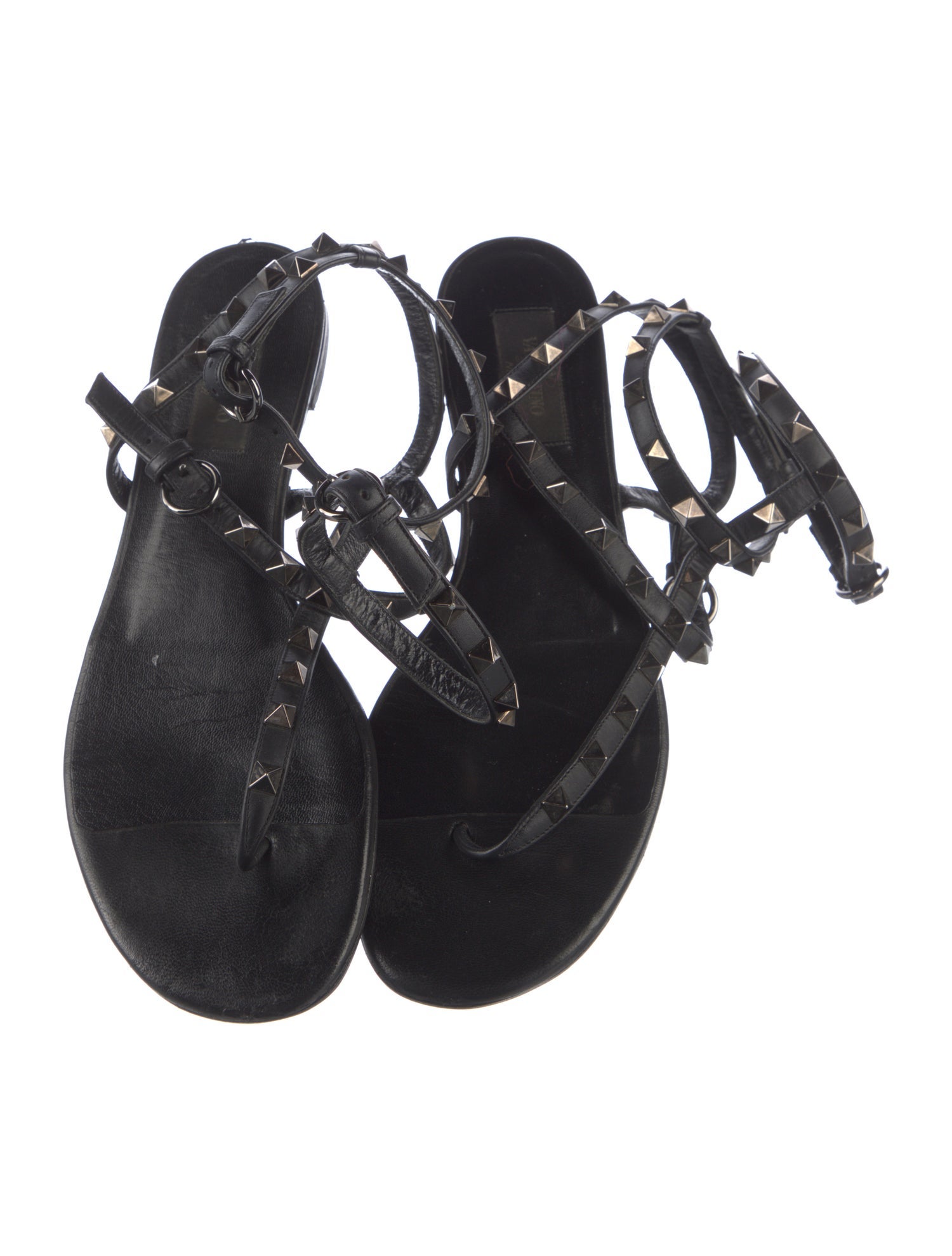 Valentino Rockstud Accents Leather T-Strap Sandals