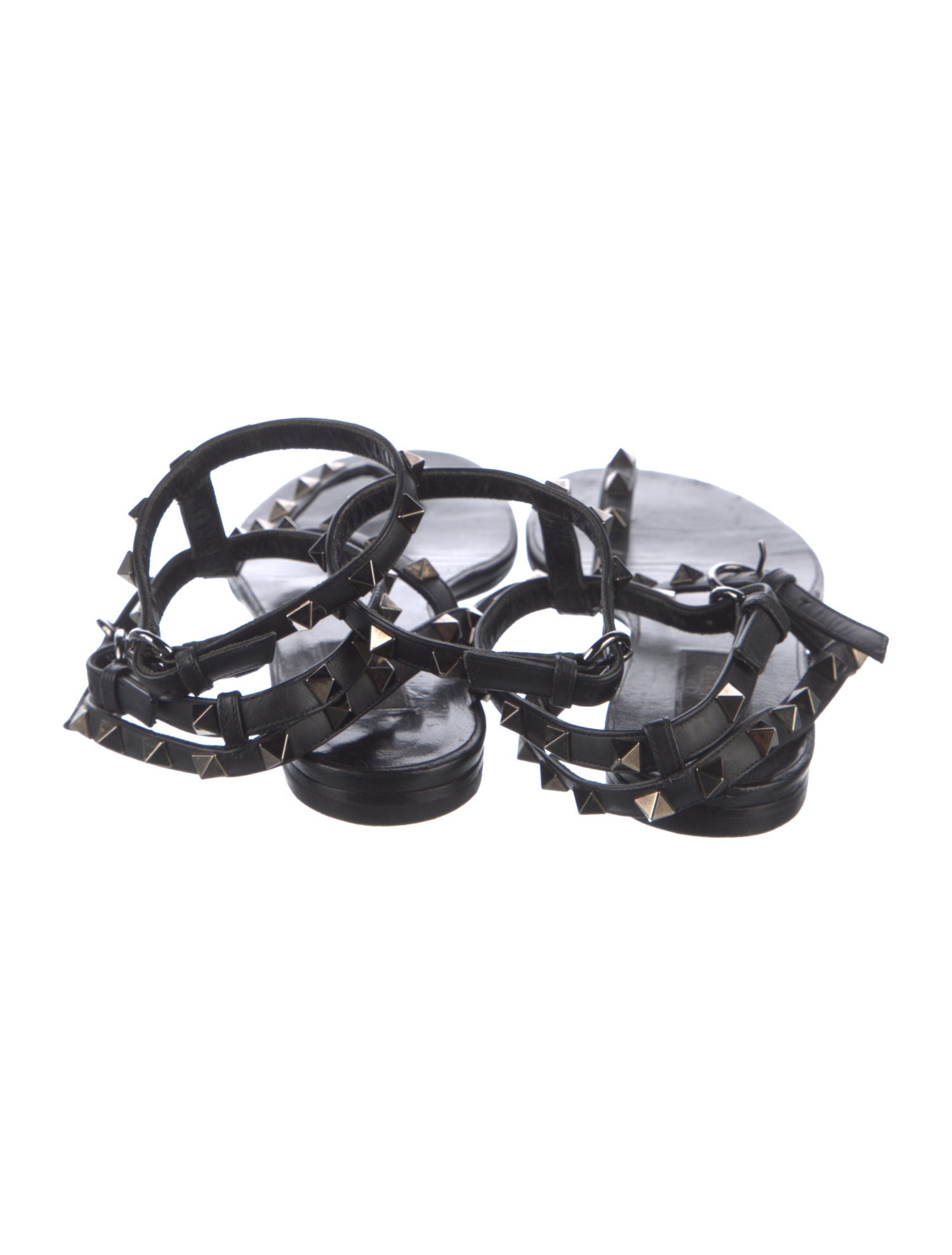 Valentino Rockstud Accents Leather T-Strap Sandals