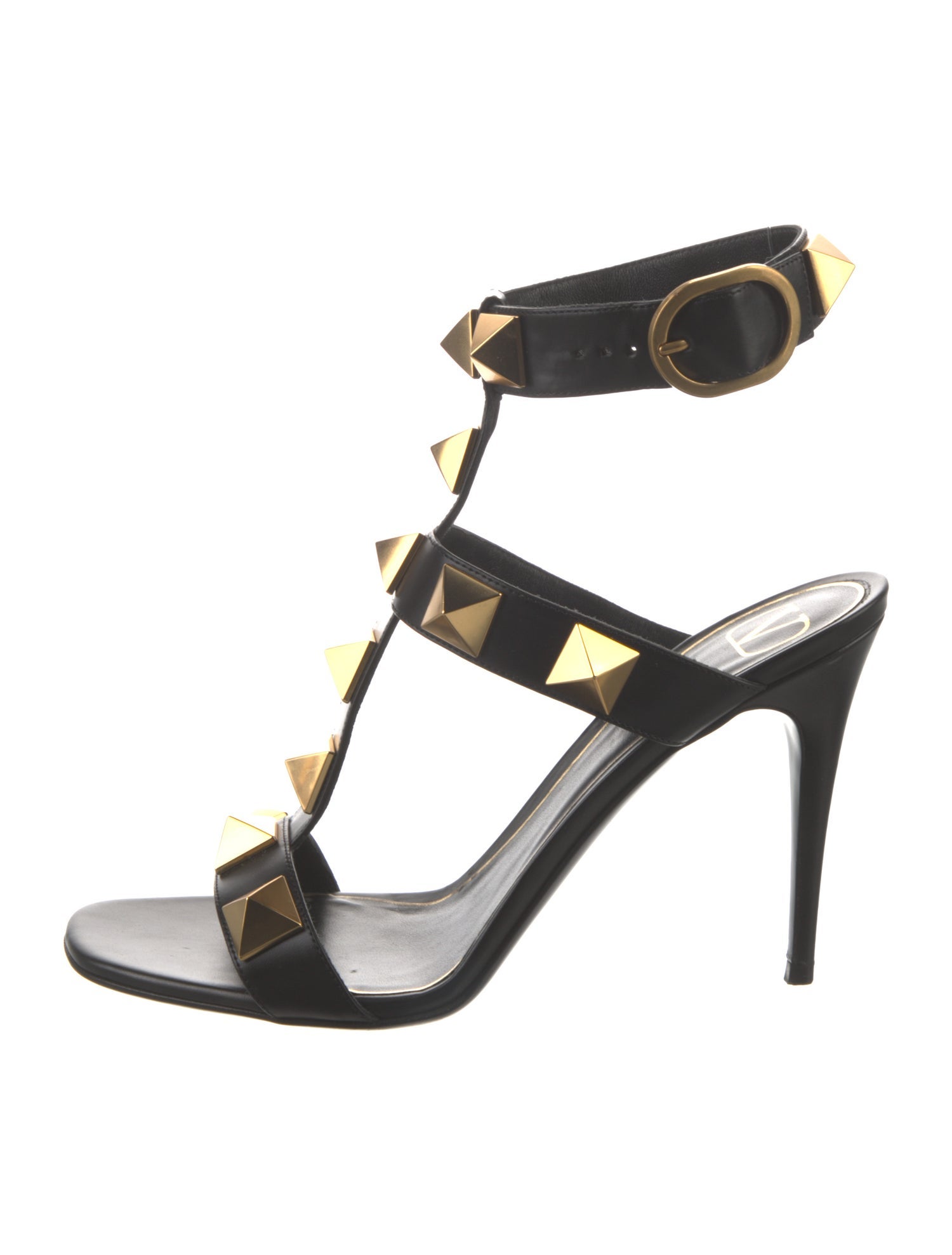 Valentino Rockstud Accents Leather T-Strap Sandals