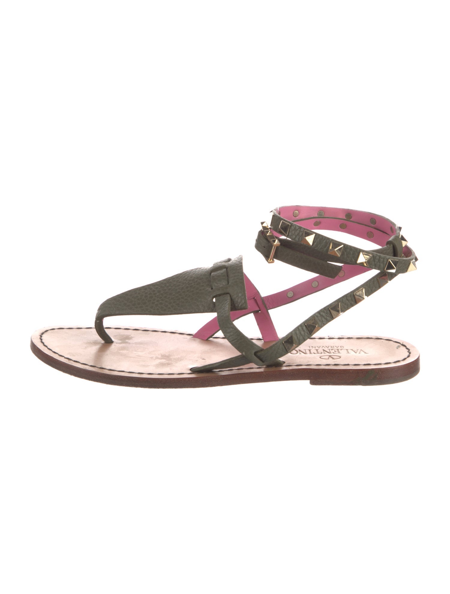 Valentino Rockstud Accents Leather Gladiator Sandals