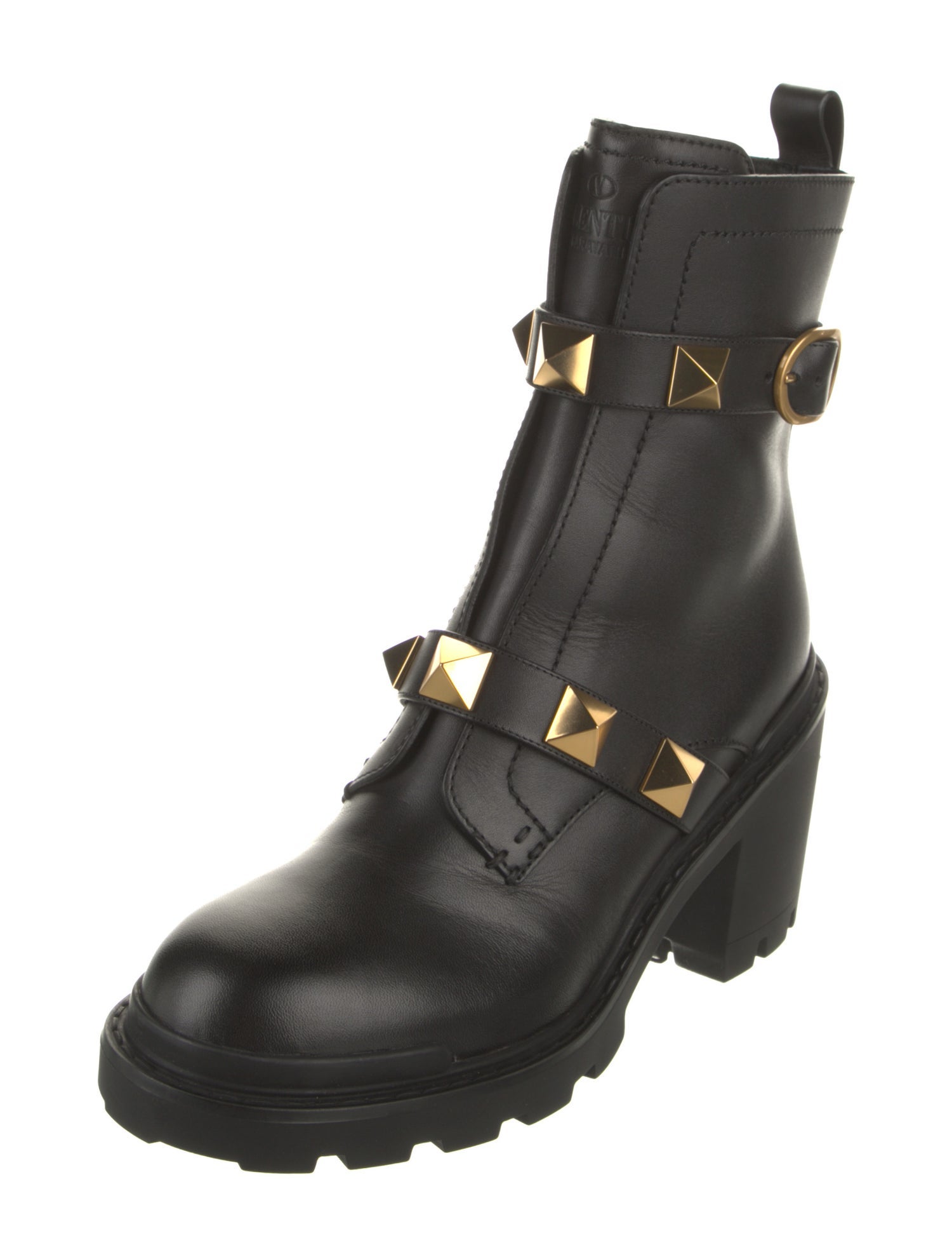 Valentino Rockstud Accents Leather Combat Boots