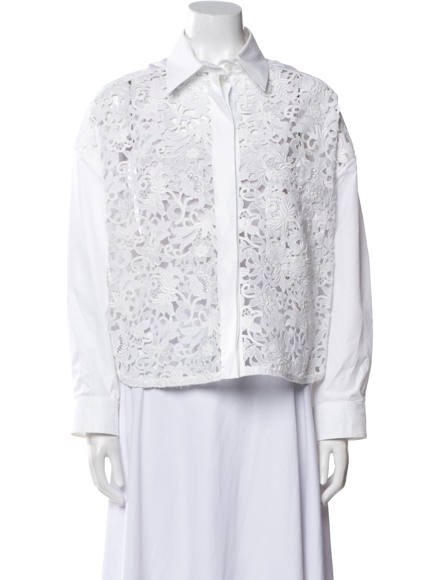 Valentino Lace Pattern Long Sleeve Button-Up Top