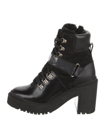 Valentino Leather Faux Fur Trim Combat Boots