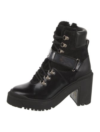 Valentino Leather Faux Fur Trim Combat Boots