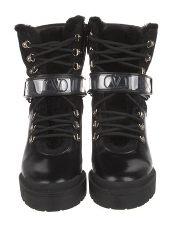 Valentino Leather Faux Fur Trim Combat Boots