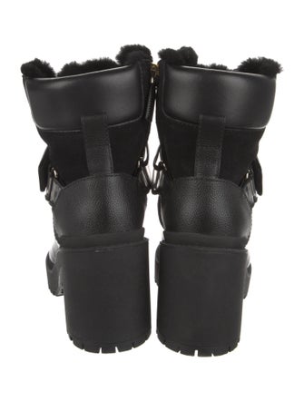 Valentino Leather Faux Fur Trim Combat Boots