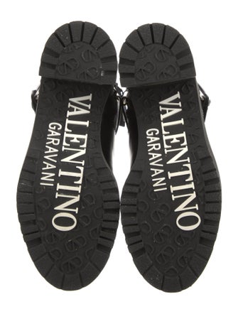 Valentino Leather Faux Fur Trim Combat Boots