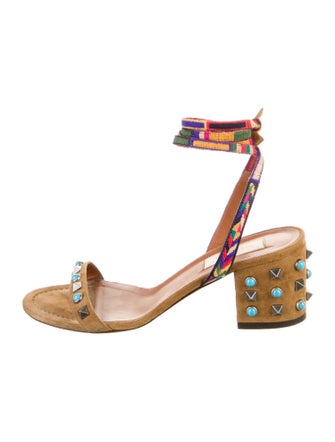 Valentino Rockstud Accents Suede Slingback Sandals