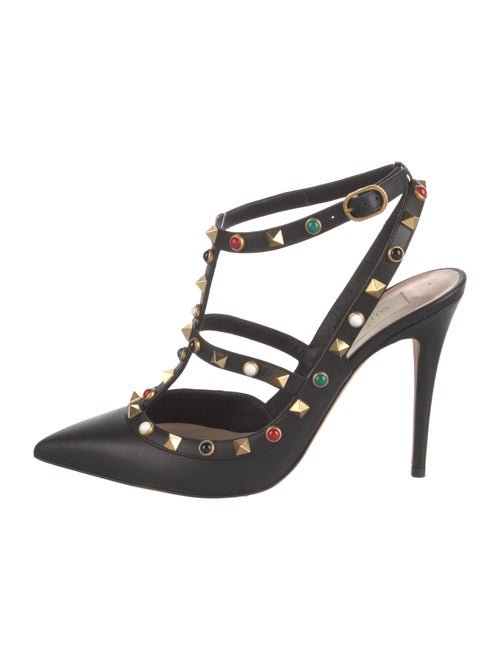 Valentino Rockstud Accents Leather T-Strap Pumps