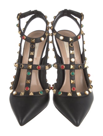 Valentino Rockstud Accents Leather T-Strap Pumps
