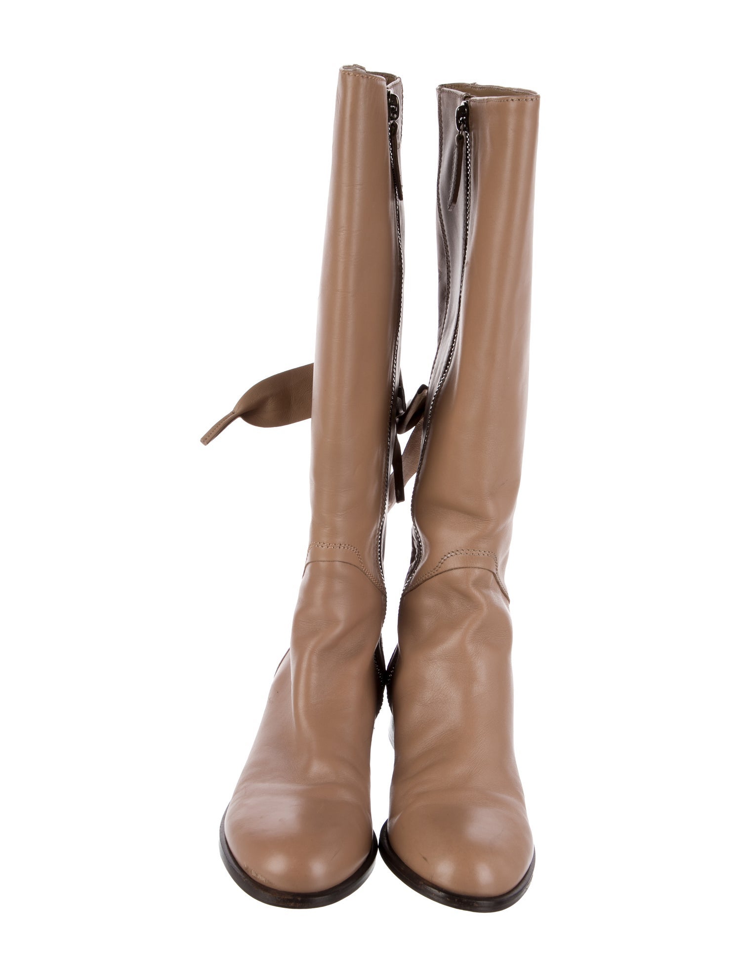 Valentino Leather Bow Accents Riding Boots