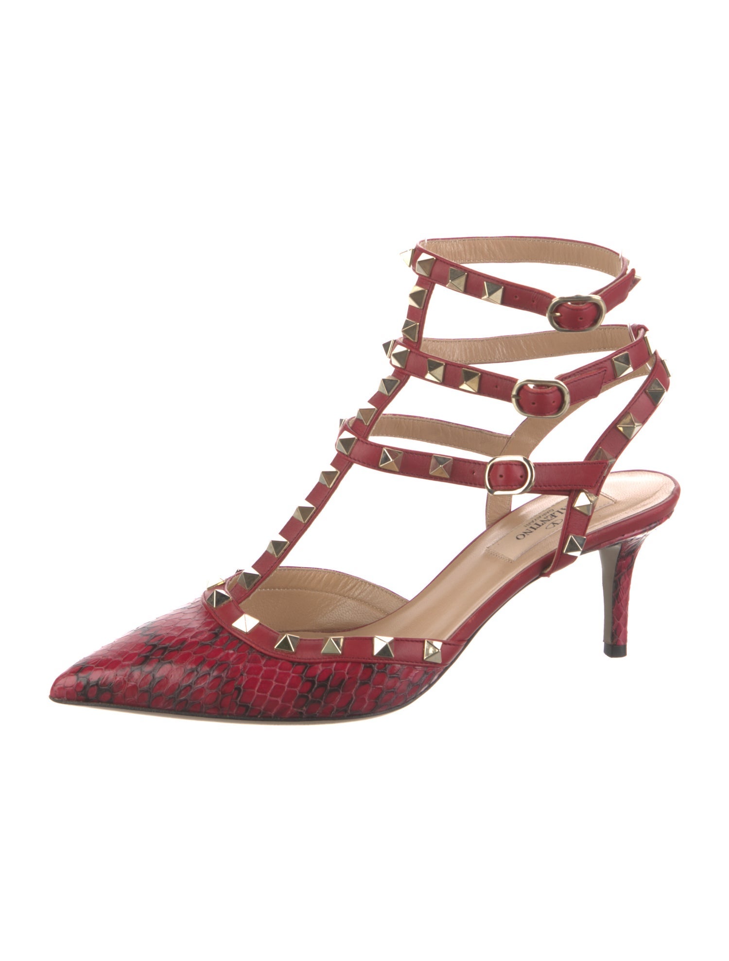Valentino Rockstud Accents Leather T-Strap Pumps