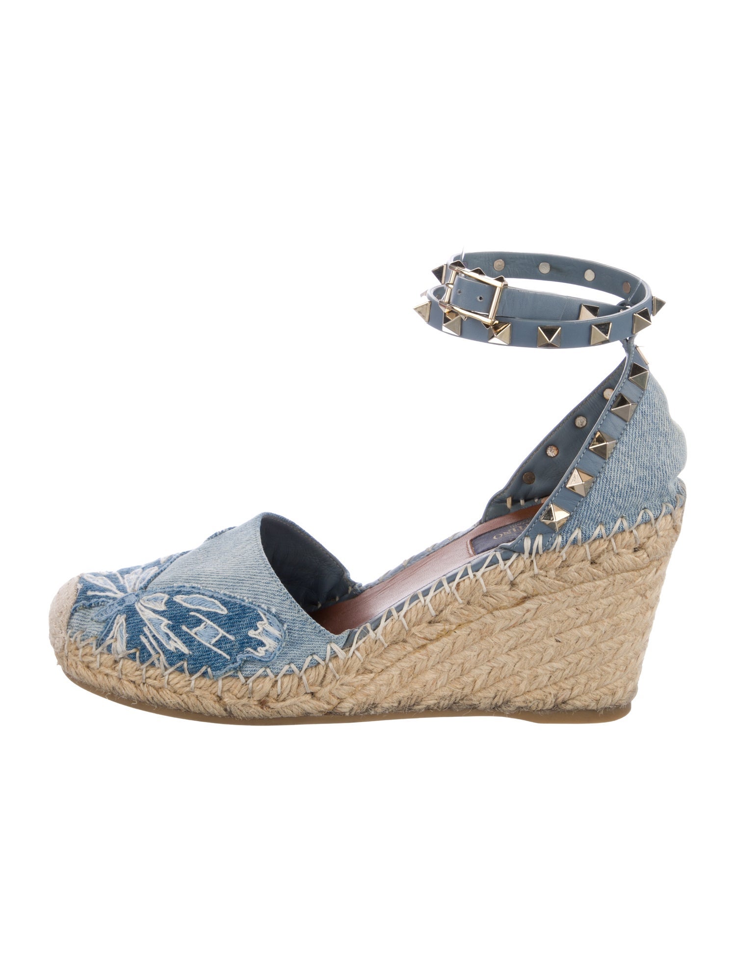 Valentino Rockstud Accents Denim D'Orsay Pumps