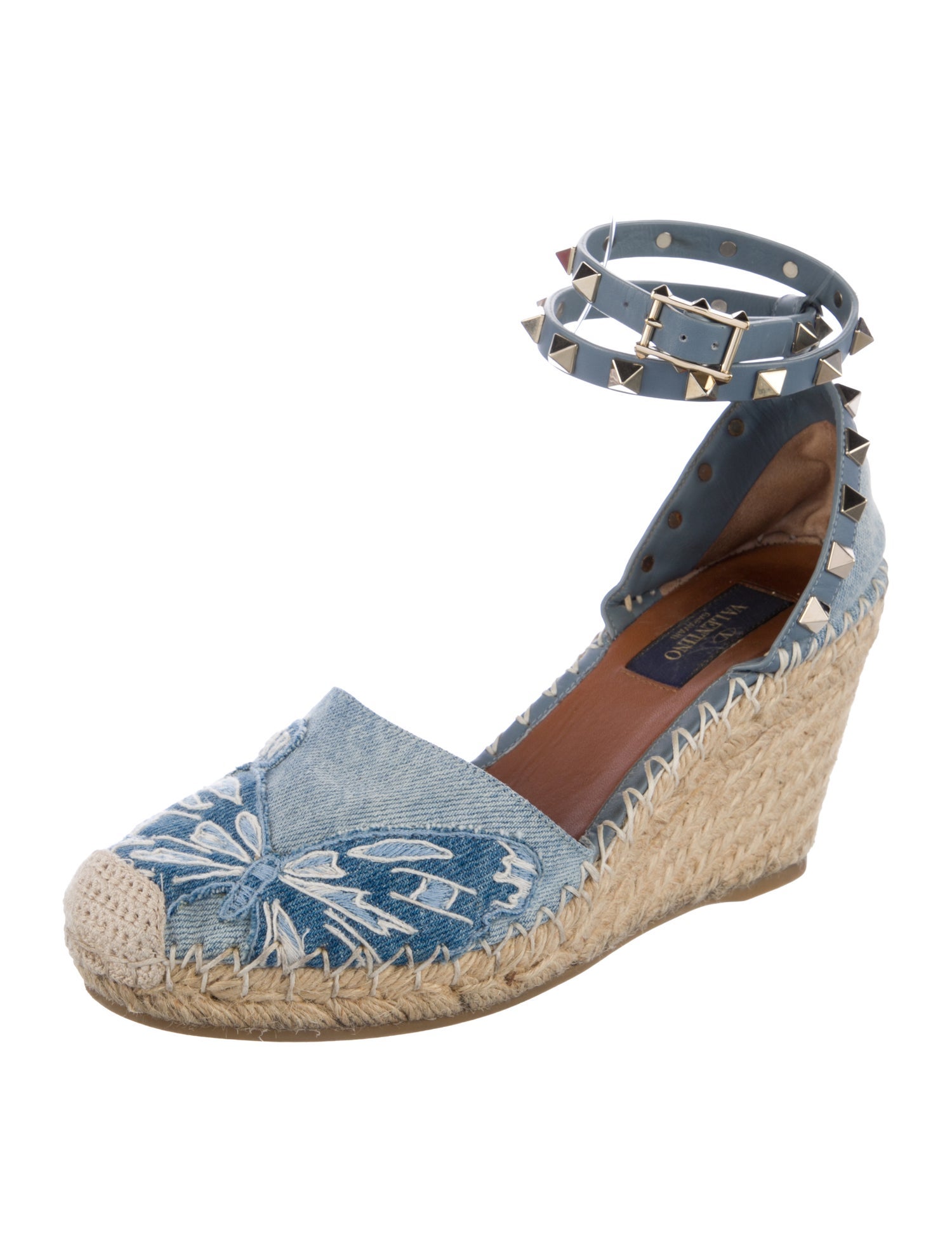 Valentino Rockstud Accents Denim D'Orsay Pumps