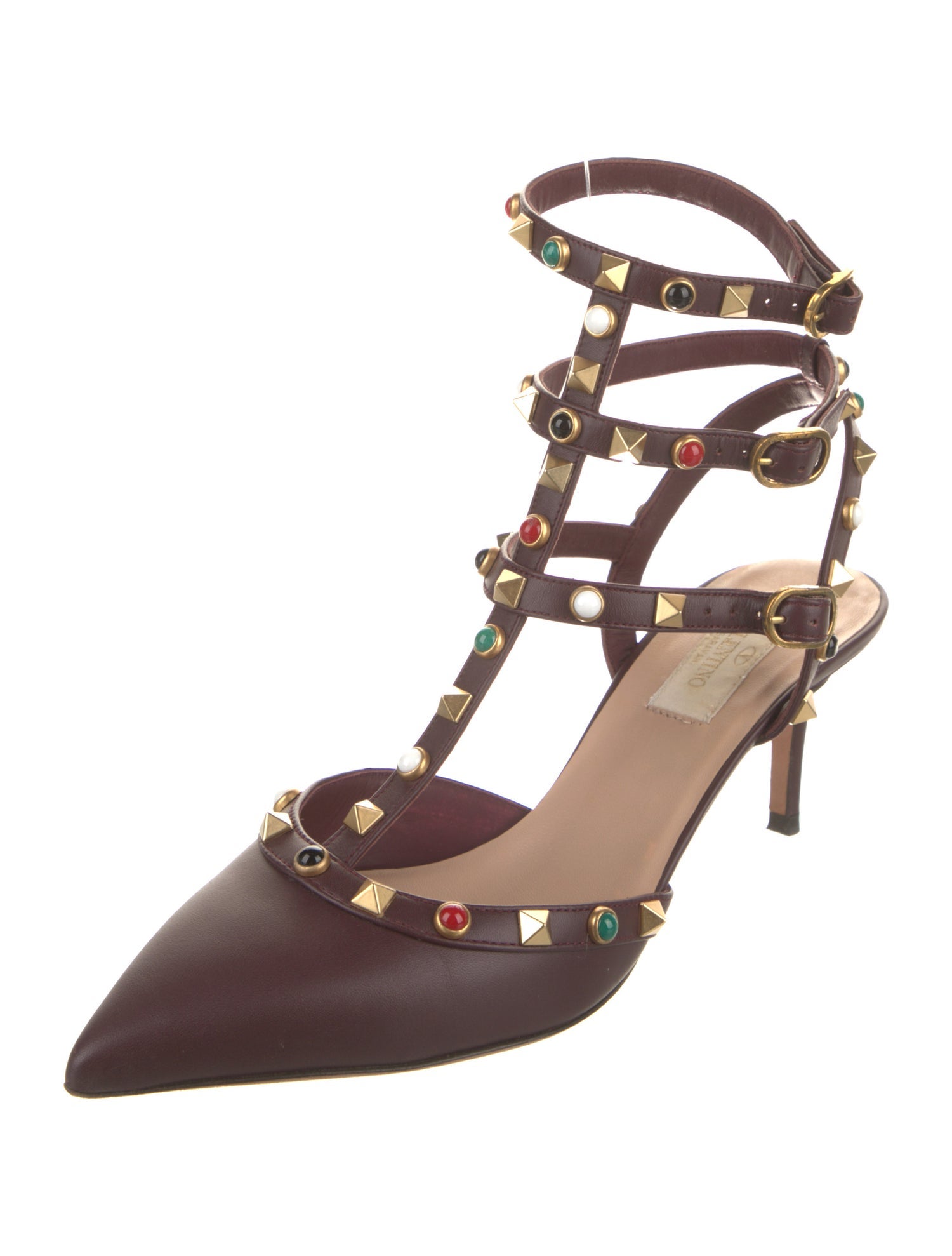 Valentino Rockstud Accents Leather T-Strap Pumps