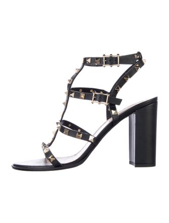 Valentino Rockstud Accents Leather T-Strap Sandals