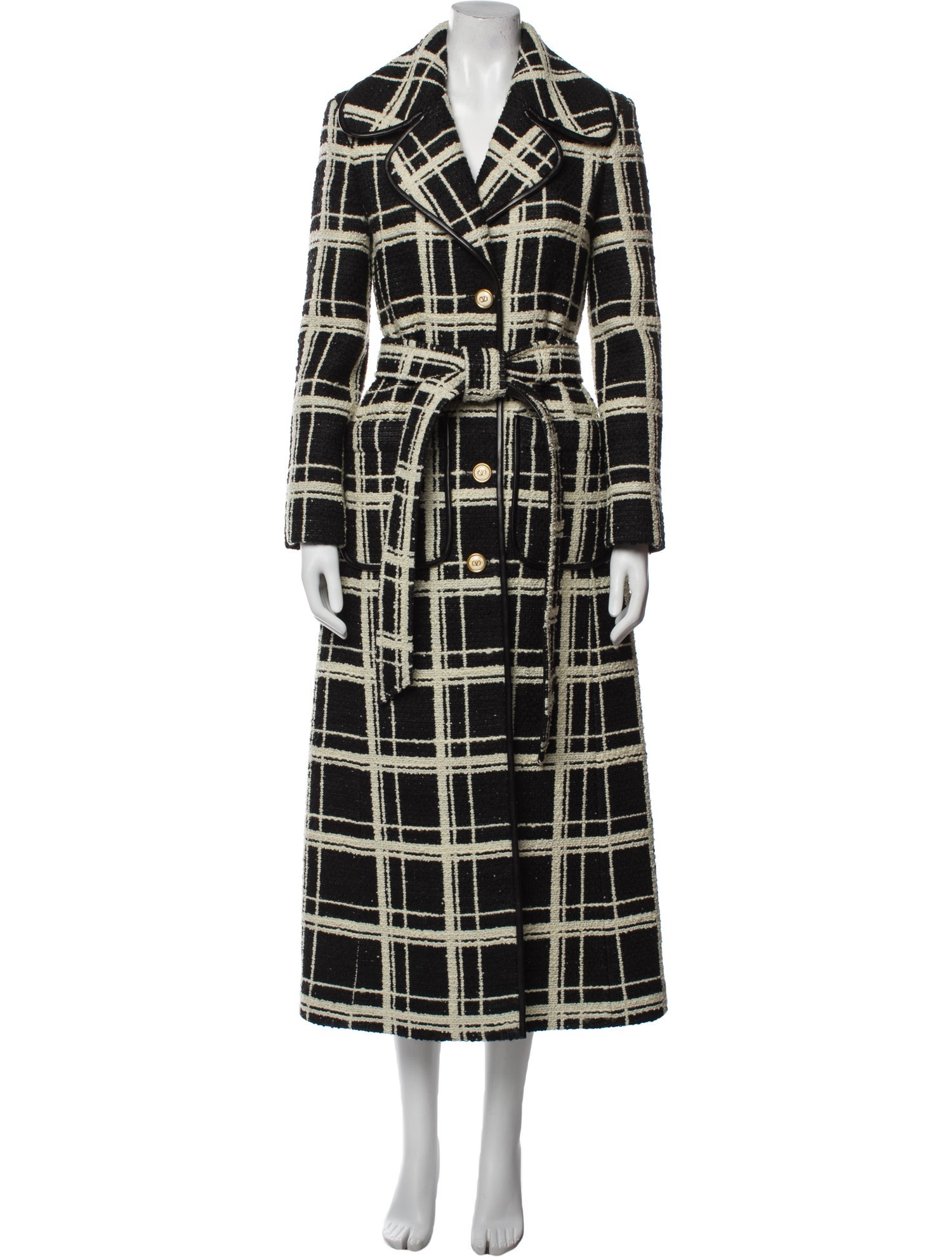 Valentino Virgin Wool Plaid Print Trench Coat