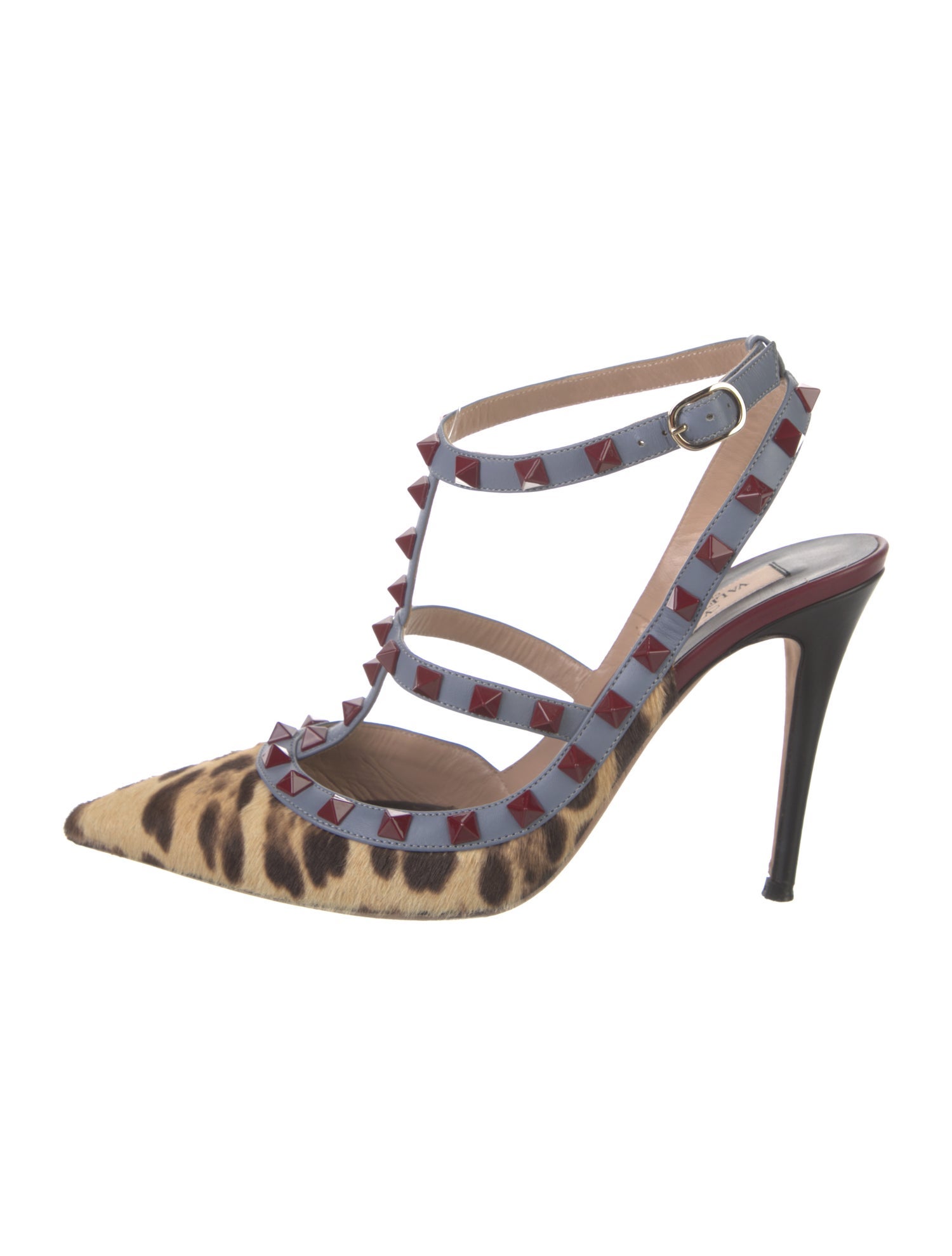 Valentino Rockstud Accents Ponyhair T-Strap Pumps