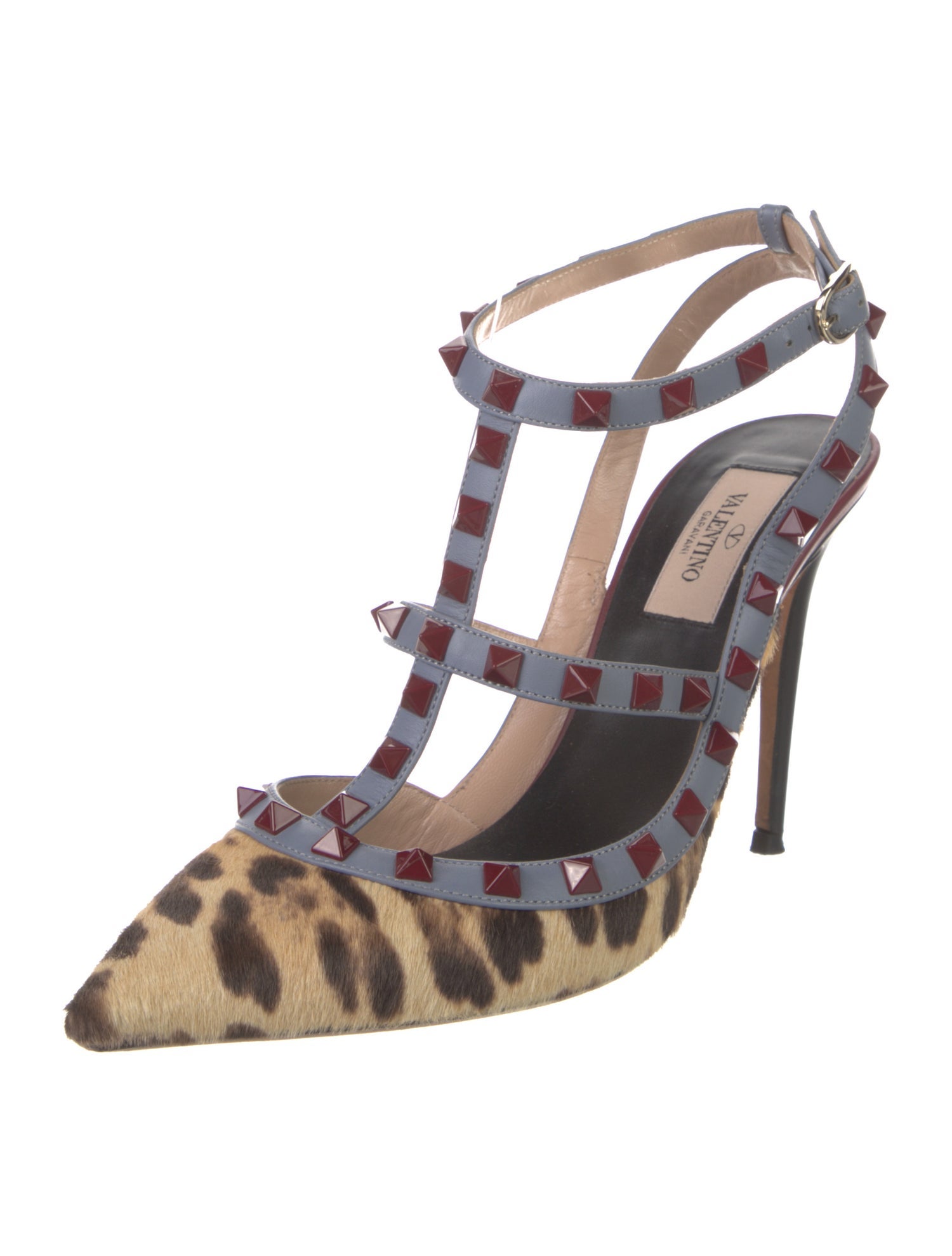 Valentino Rockstud Accents Ponyhair T-Strap Pumps