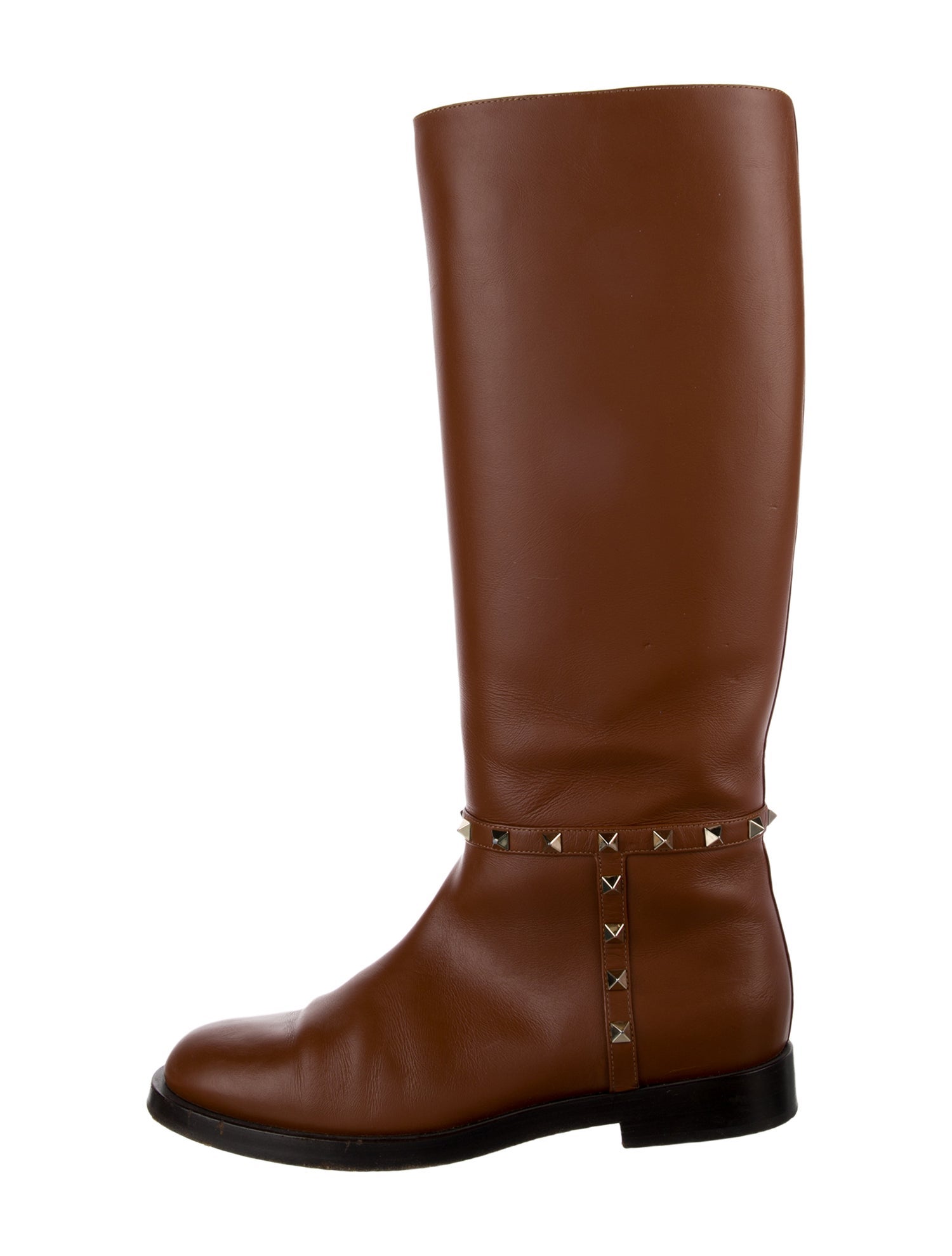 Valentino Rockstud Accents Leather Riding Boots