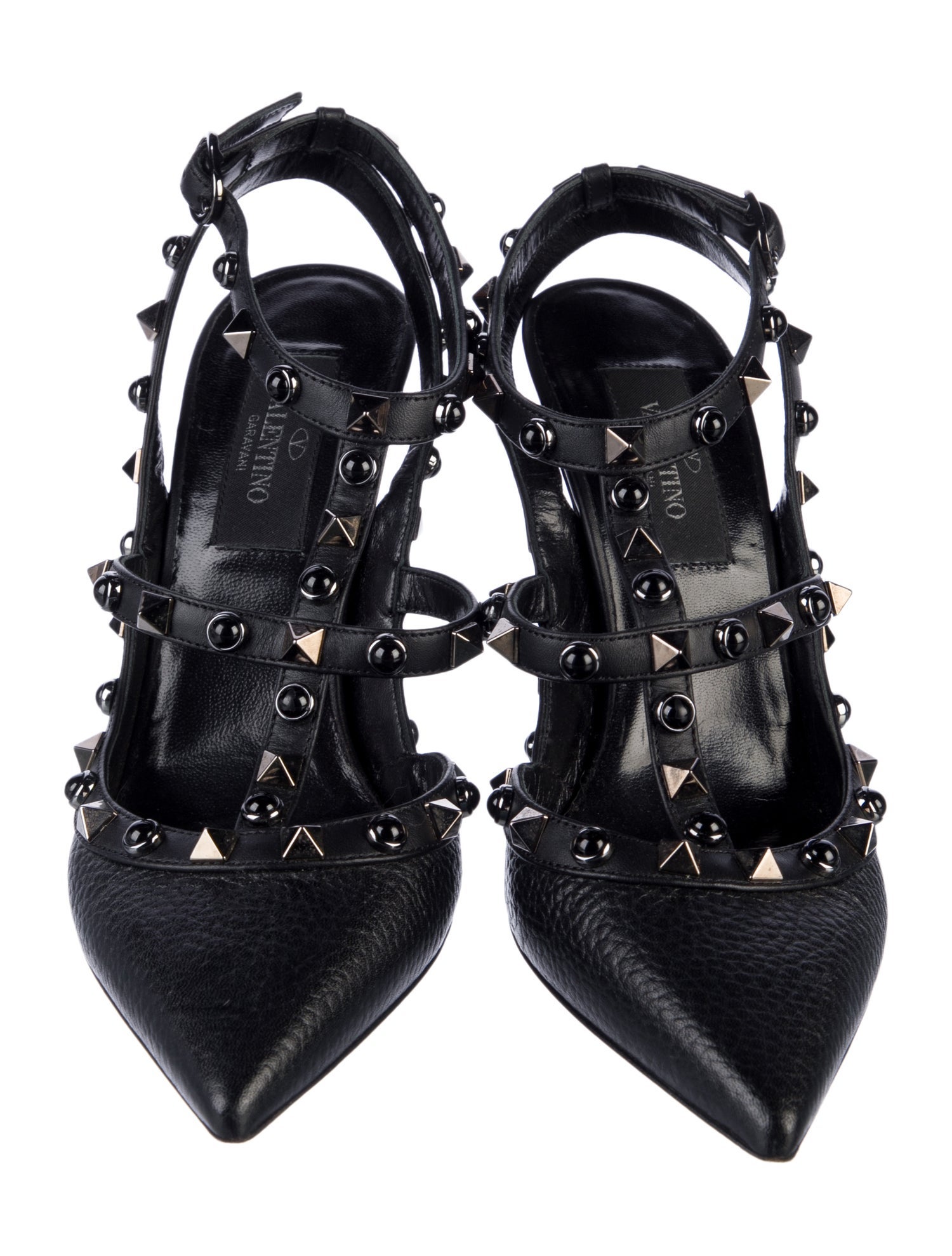 Valentino Rockstud Accents Leather T-Strap Pumps