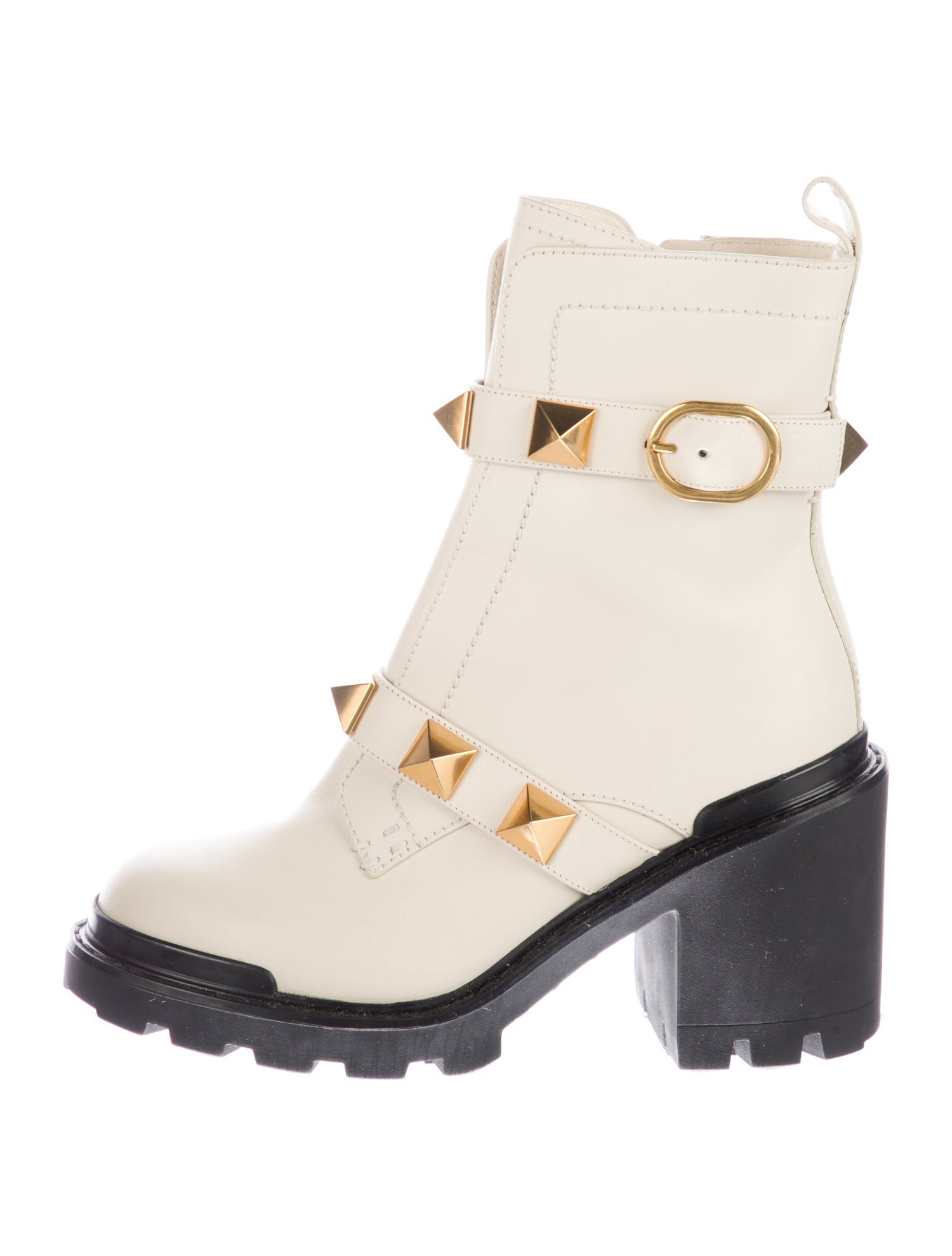 Valentino Rockstud Accents Leather Combat Boots