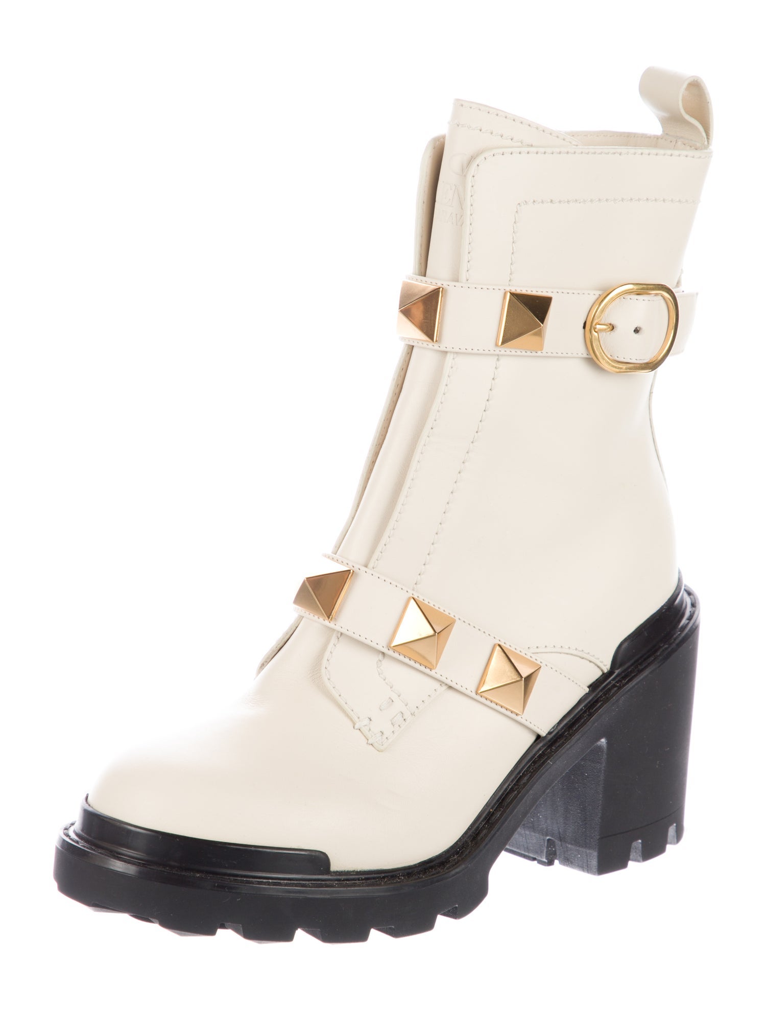 Valentino Rockstud Accents Leather Combat Boots