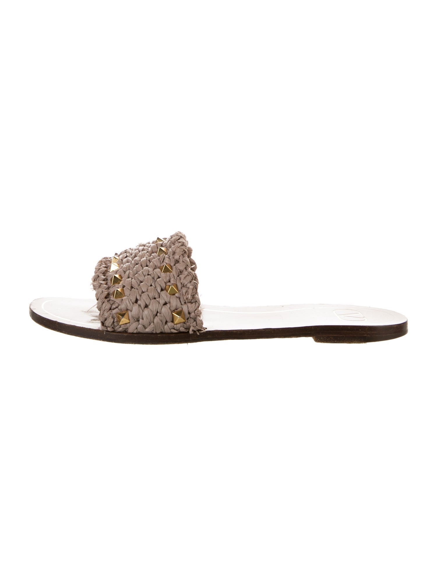 Valentino Rockstud Accents Straw Flats