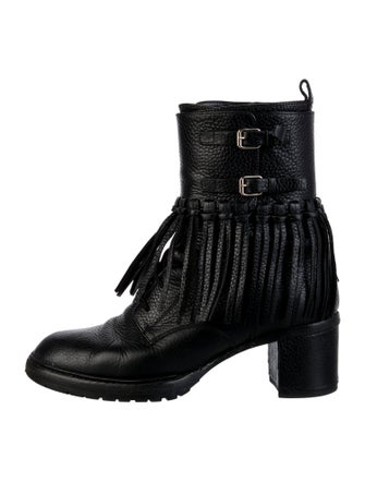 Valentino Leather Fringe Trim Accent Combat Boots