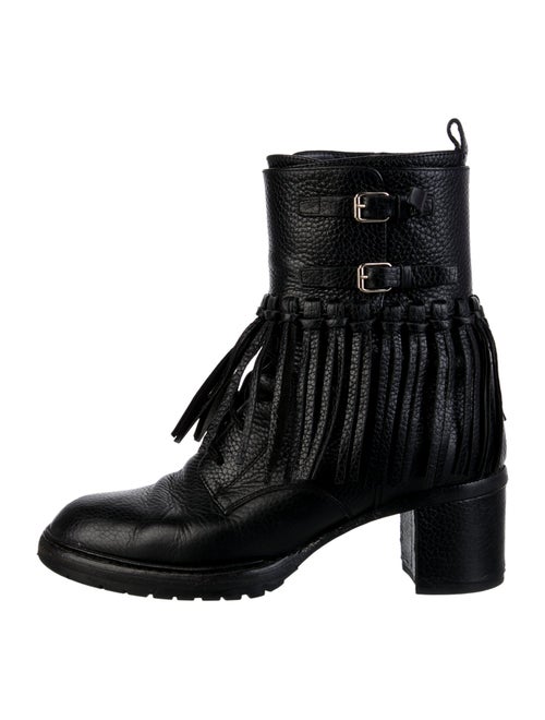 Valentino Leather Fringe Trim Accent Combat Boots