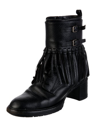 Valentino Leather Fringe Trim Accent Combat Boots