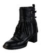 Valentino Leather Fringe Trim Accent Combat Boots