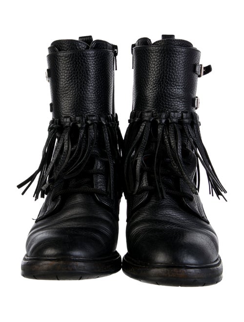 Valentino Leather Fringe Trim Accent Combat Boots
