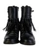 Valentino Leather Fringe Trim Accent Combat Boots