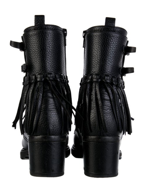 Valentino Leather Fringe Trim Accent Combat Boots