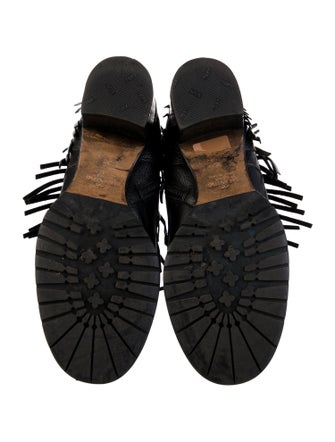 Valentino Leather Fringe Trim Accent Combat Boots