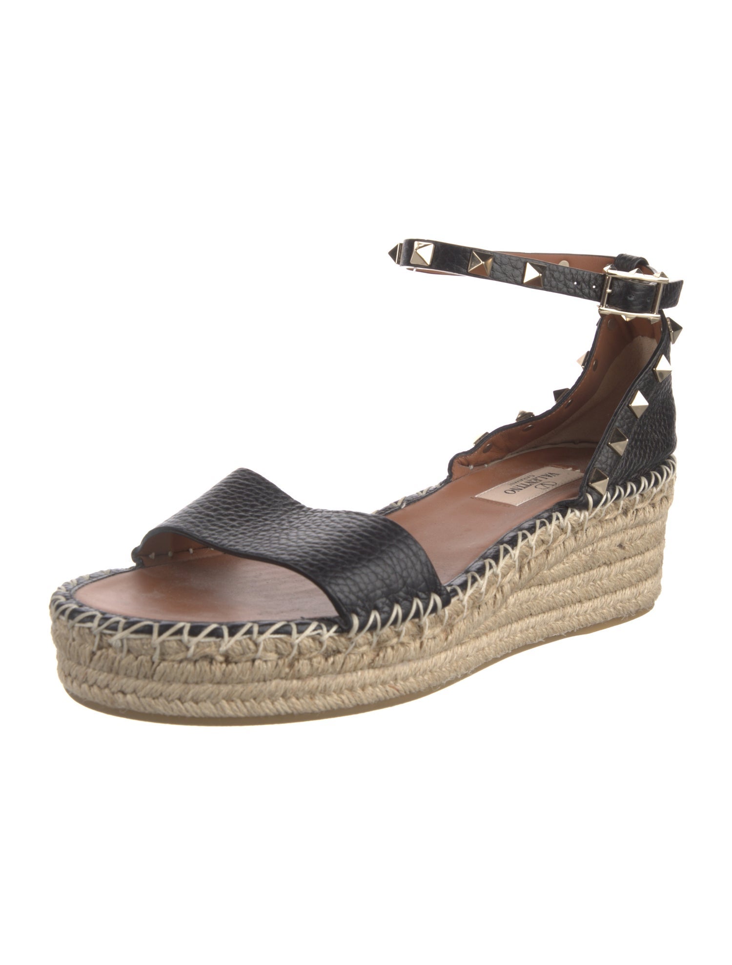Valentino Rockstud Accents Leather Espadrilles