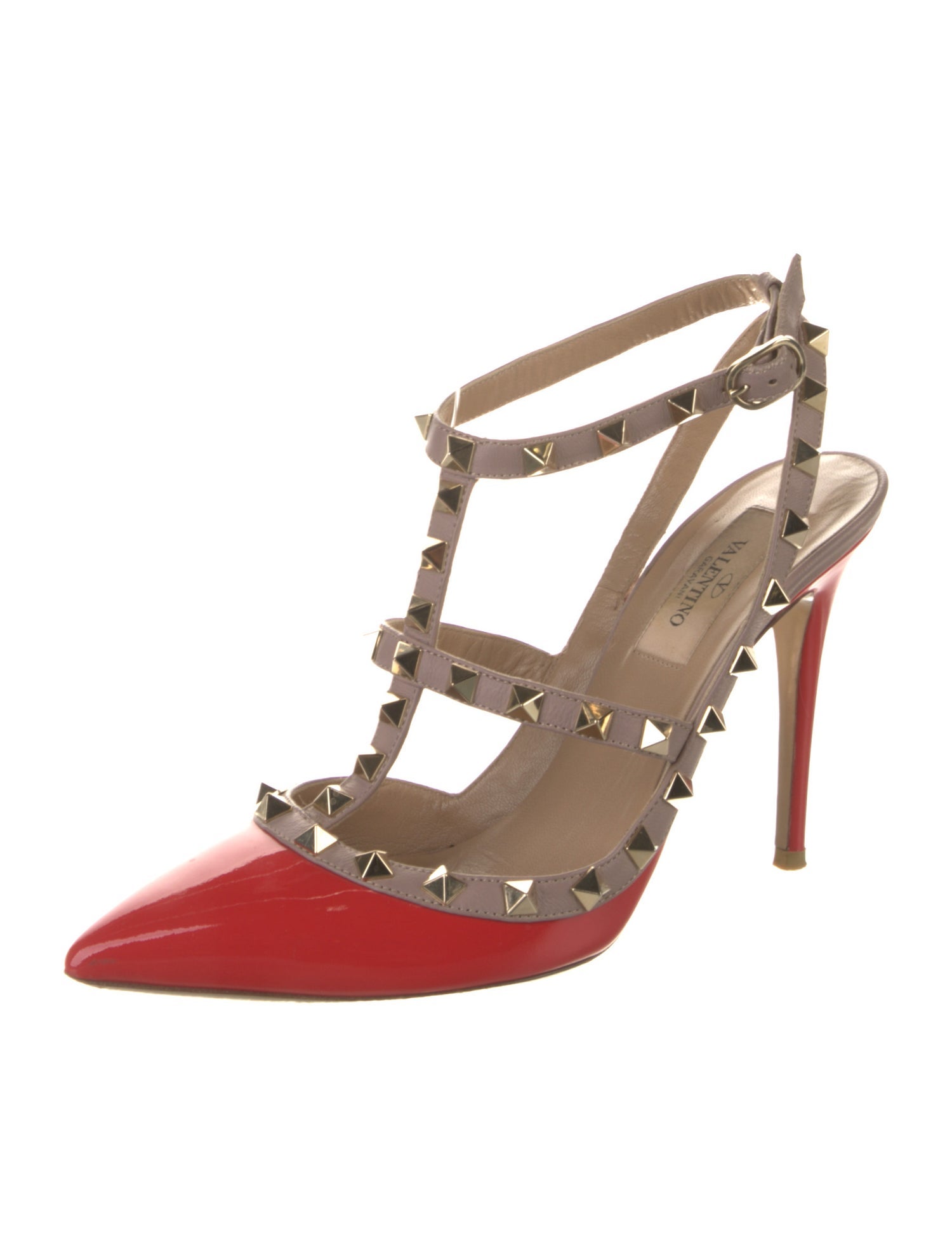 Valentino Rockstud Accents Patent Leather T-Strap Pumps