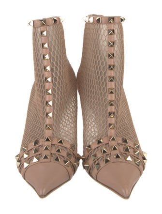Valentino Rockstud Accents Mesh Lace-Up Boots
