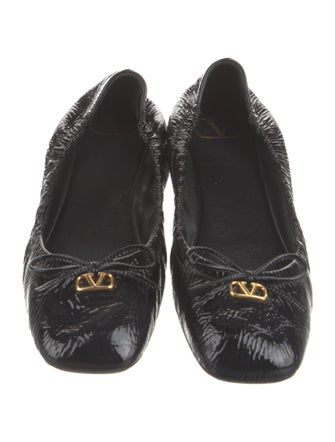 Valentino Patent Leather Bow Accents Ballet Flats