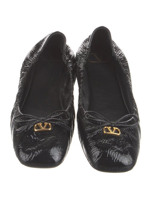 Valentino Patent Leather Bow Accents Ballet Flats