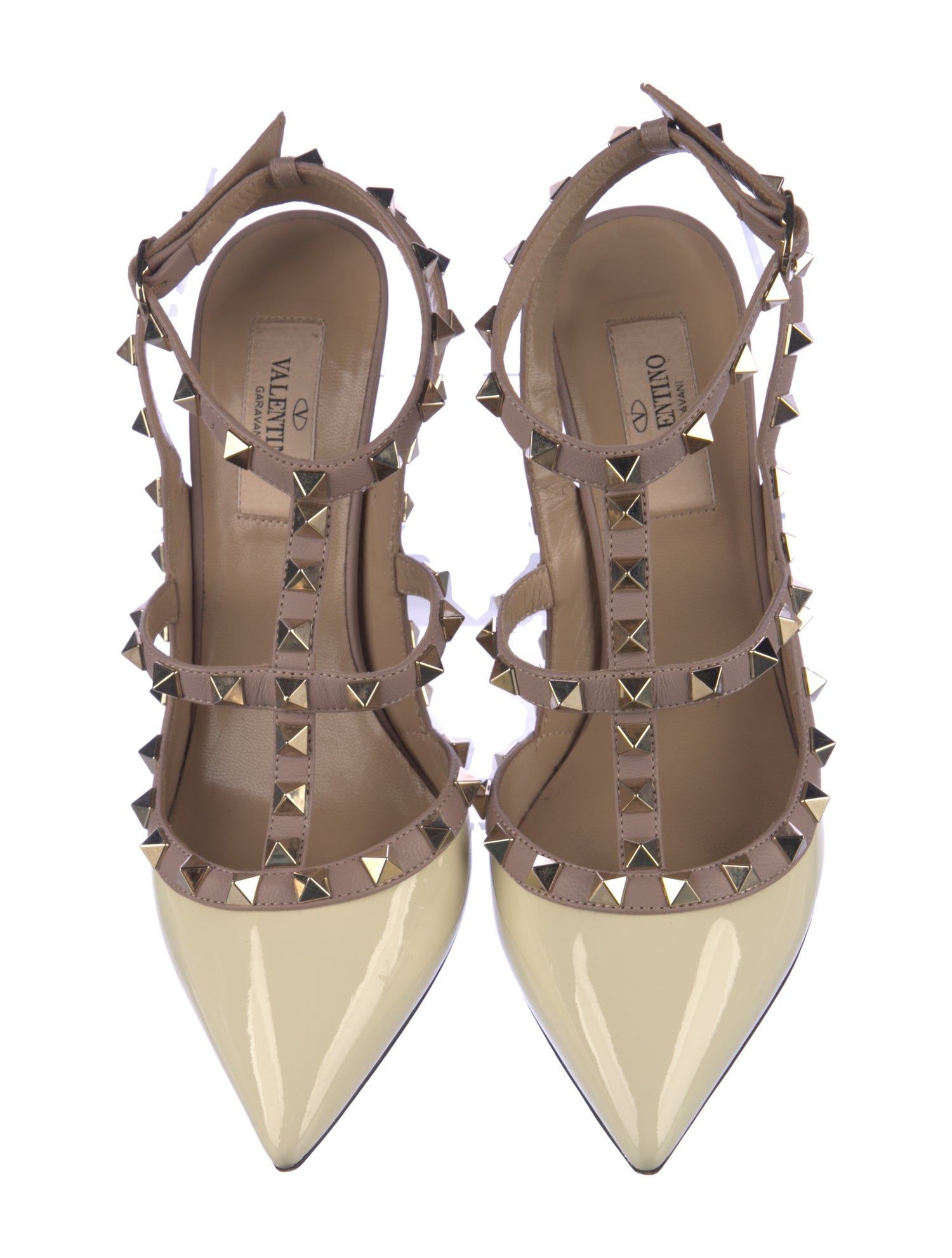 Valentino Rockstud Accents Patent Leather T-Strap Pumps