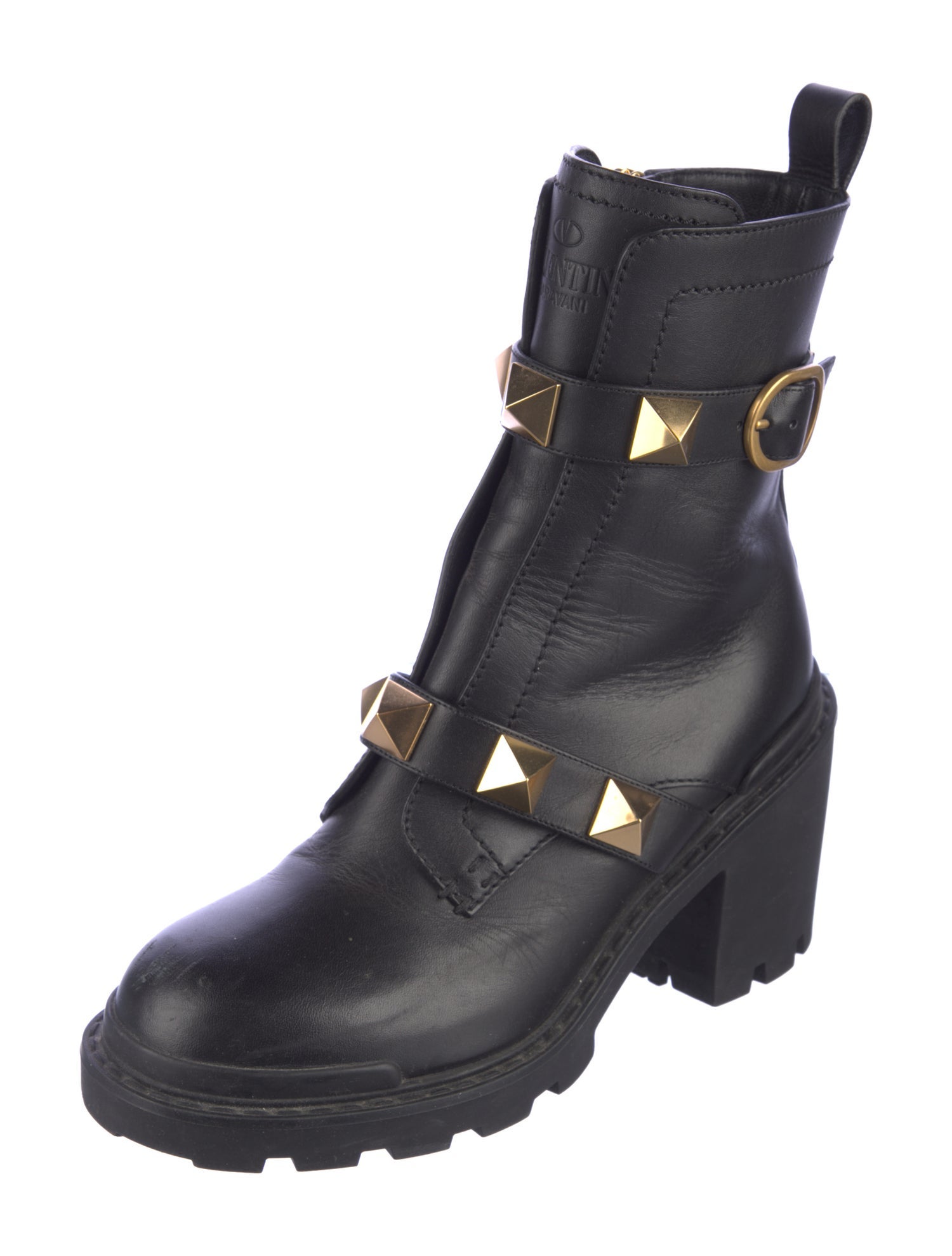 Valentino Rockstud Accents Leather Combat Boots