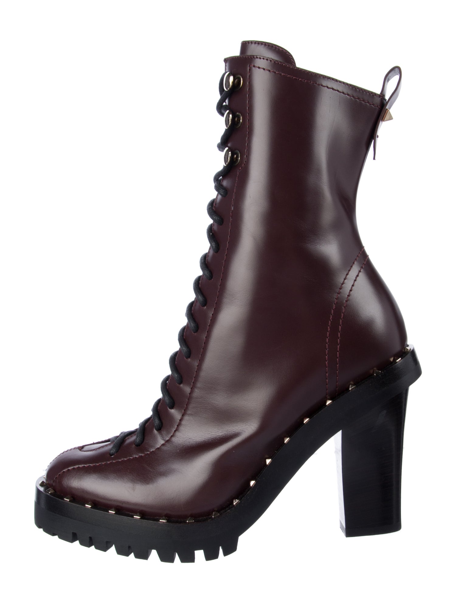 Valentino Rockstud Accents Leather Lace-Up Boots