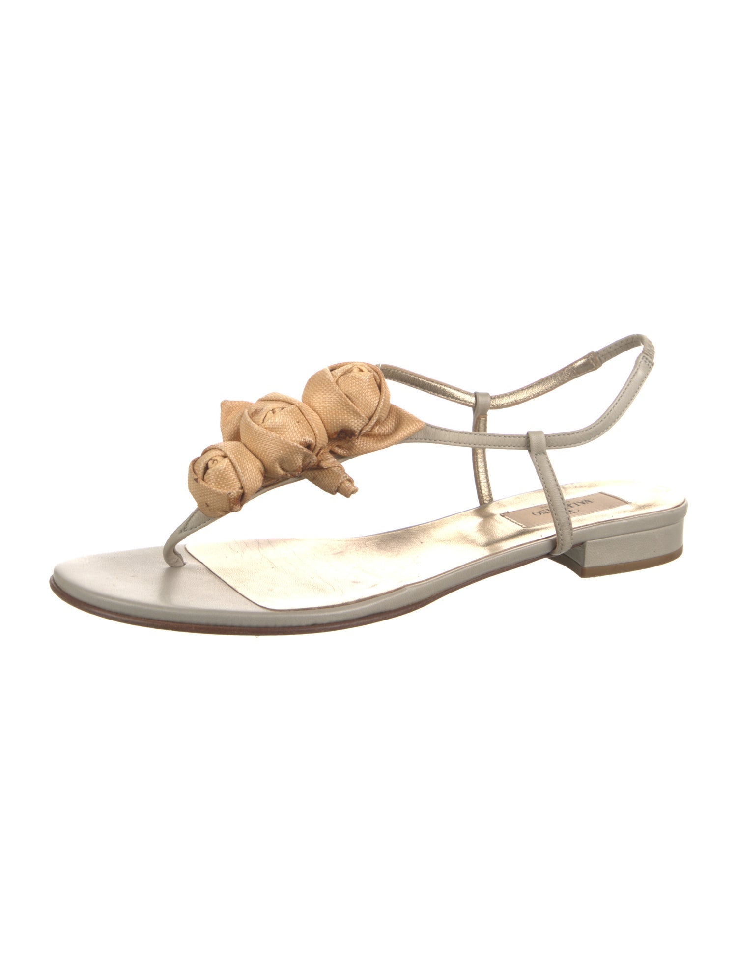 Valentino Leather Bow Accents T-Strap Sandals