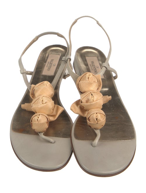 Valentino Leather Bow Accents T-Strap Sandals