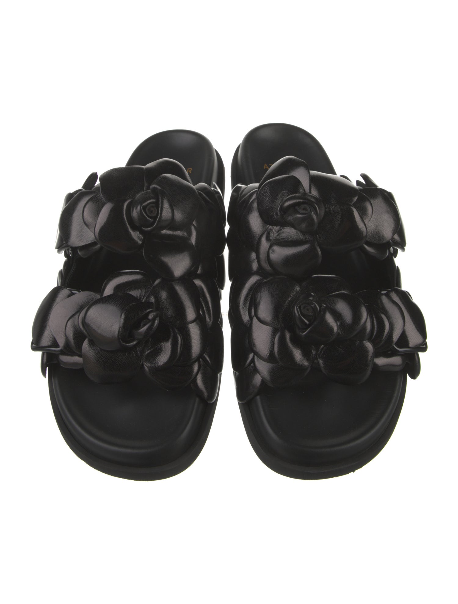 Valentino Leather Ruffle Embellishment Slides