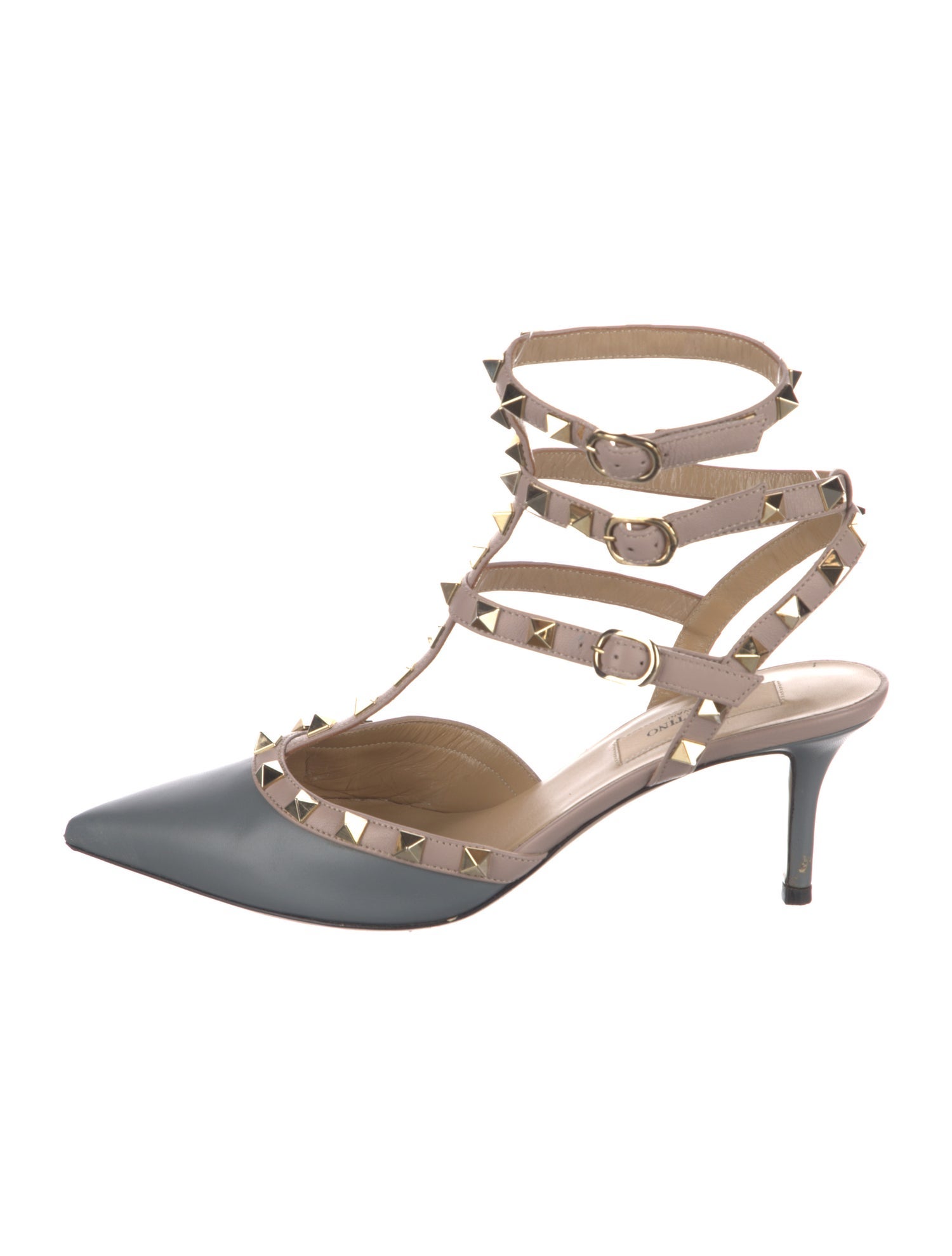 Valentino Rockstud Accents Leather T-Strap Pumps