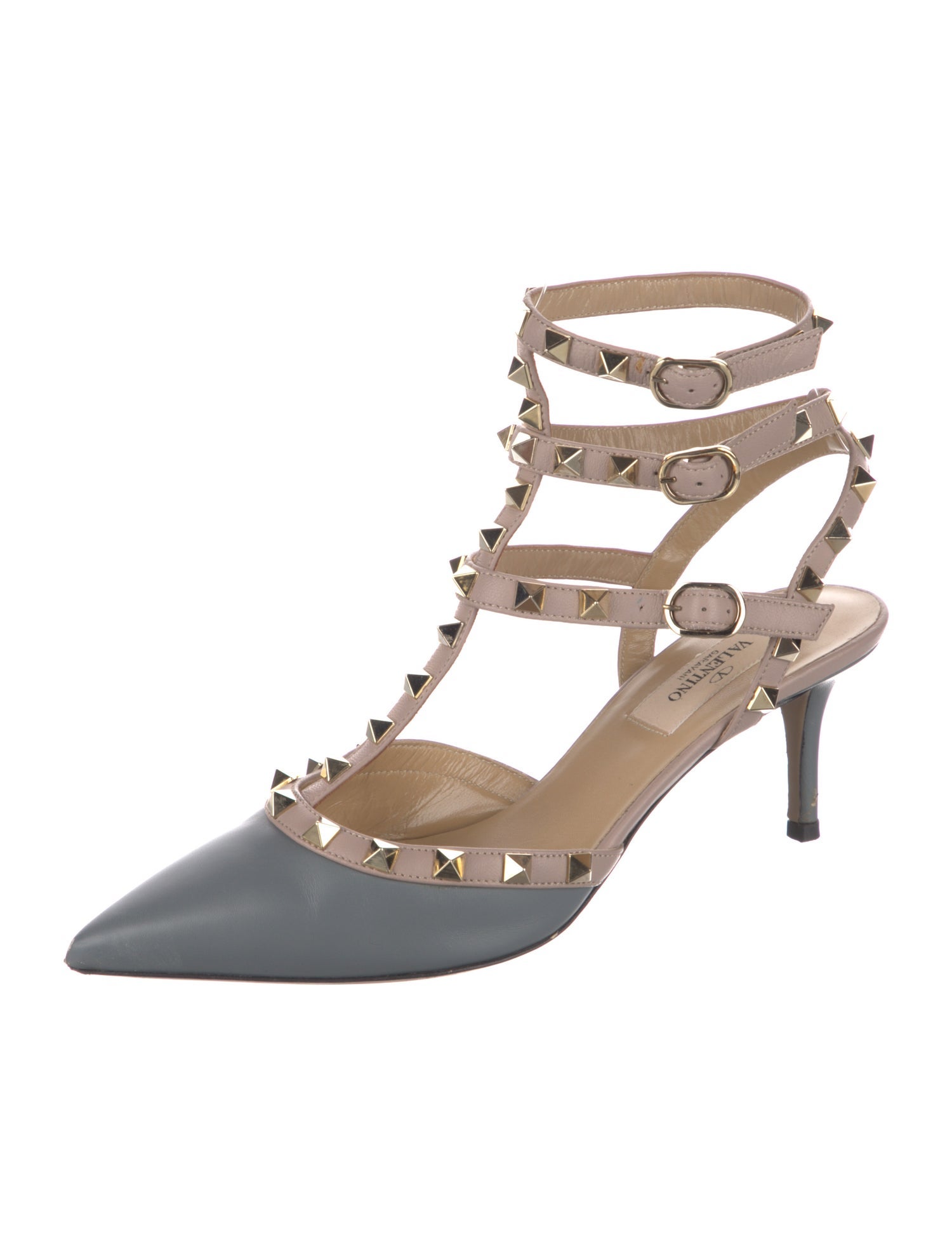 Valentino Rockstud Accents Leather T-Strap Pumps